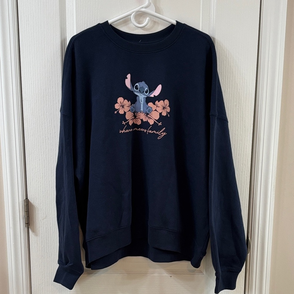 NWOT Disney STITCH Ohana Means Family Floral Sweatshirt Large